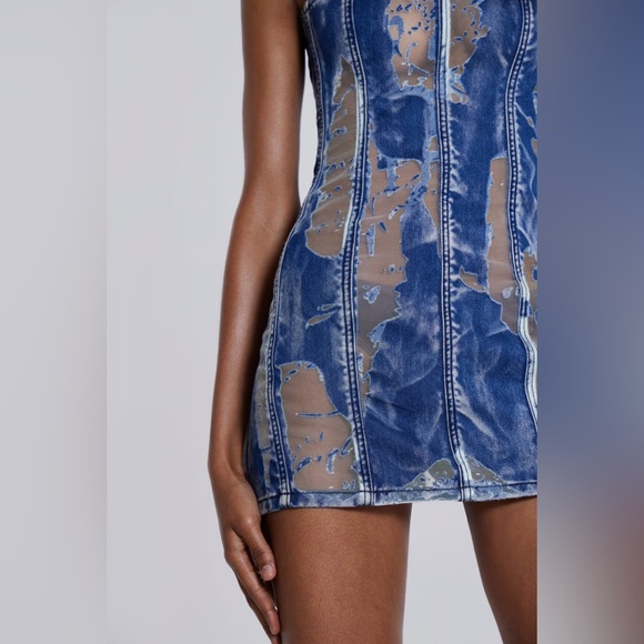 Jaded London Zion Mini Dress Lace Up Corset Mesh Denim UK 10 US 6 SMALL - Picture 6 of 12